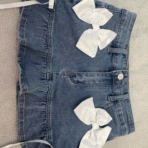 Denim Skirt with White Bows